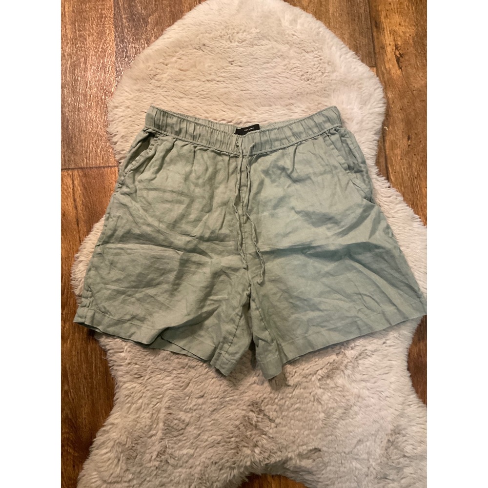Tahari Linen Shorts Size Small Light Green Pockets Pull On Stretch Waist Womens